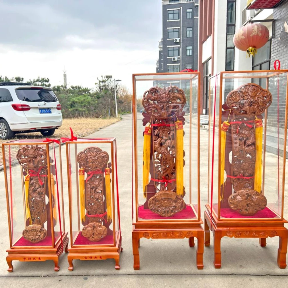 泰山鸿运阁桃木吉祥如意龙凤牡丹花开富贵工艺品手工