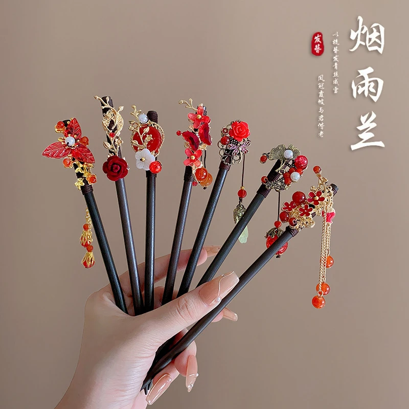 2024新款发簪古风簪子女新中式汉服马面裙配饰高级感木簪盘发钗子
