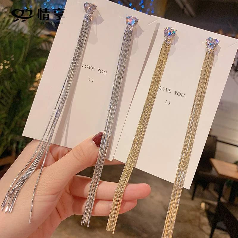 铜合金耳饰 新款个性简约耳坠长款流苏银针耳钉气质百搭简约耳环