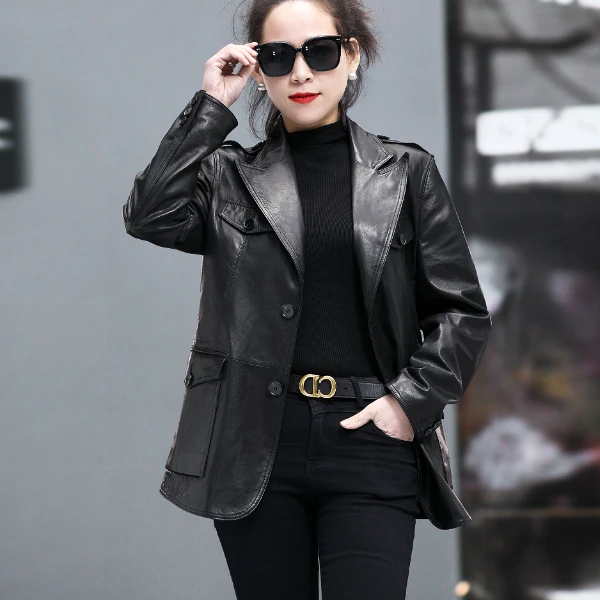 【黑标】戗驳领双排扣高定布鲁斯山羊皮革西服#3021春秋时尚轻奢