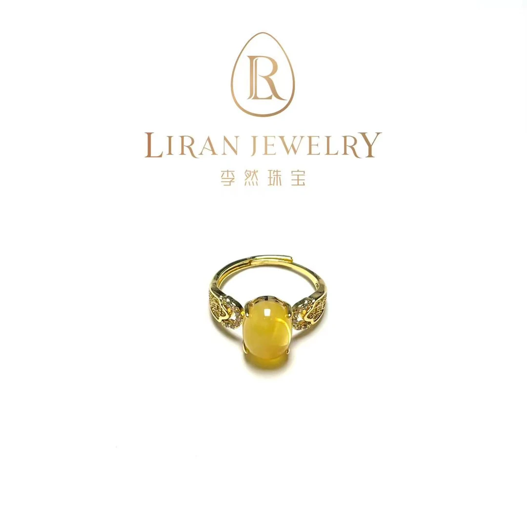 【然道珠宝】蜜蜡蛋面戒指开口戒气质时尚简约优雅经典百搭款镶嵌