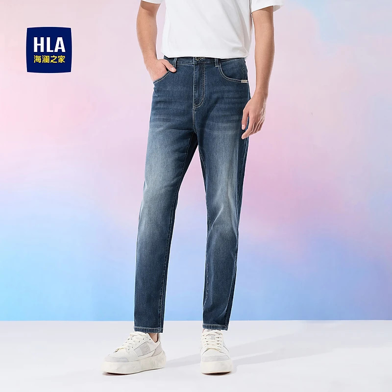 【微弹中腰】HLA海澜之家牛仔九分裤男25新SPRINTING SMILE裤子夏