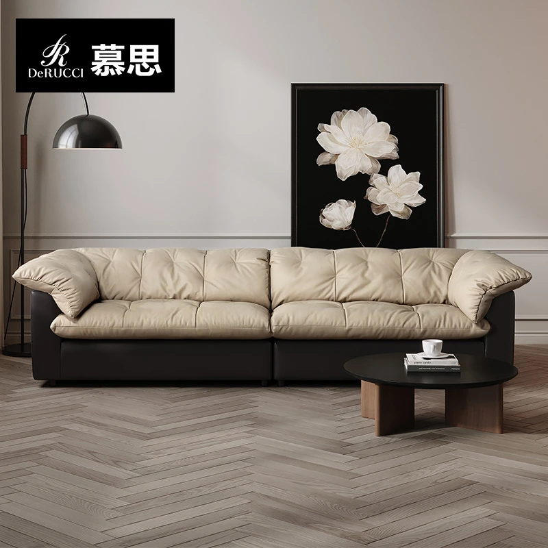 慕思集团旗下艾慕沙发真皮大靠包奶油风意式直排沙发200