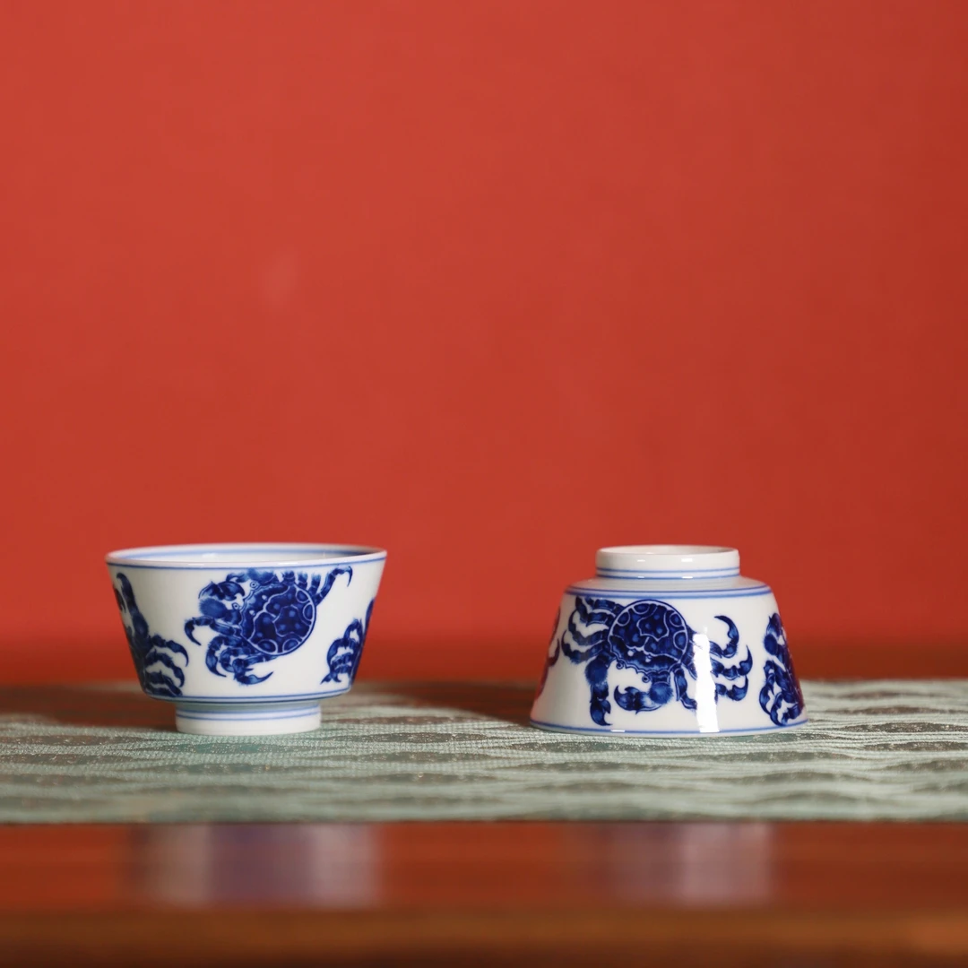 景德镇柴窑青花瓷富甲一方主人杯品茗杯单杯手绘陶瓷名窑纯手工