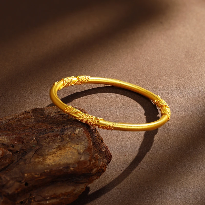 足银手镯 足银手镯古法繁花似锦手镯银铸厚金时尚简约百搭手工女