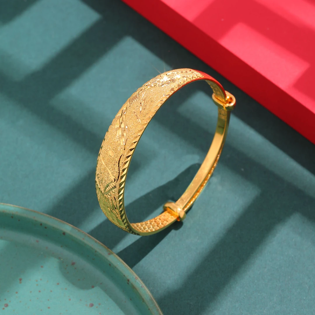 足银手镯 古法龙凤手镯银铸厚金时尚可调节百搭礼物女款送礼盒