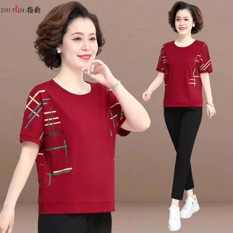 妈妈装休闲运动套装女2025中老年女夏季短袖t恤洋气上衣服两件套
