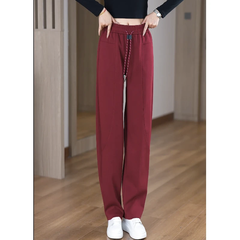 新款高腰显瘦弯刀裤女宽松显瘦百搭休闲裤简约拼接香蕉阔腿裤