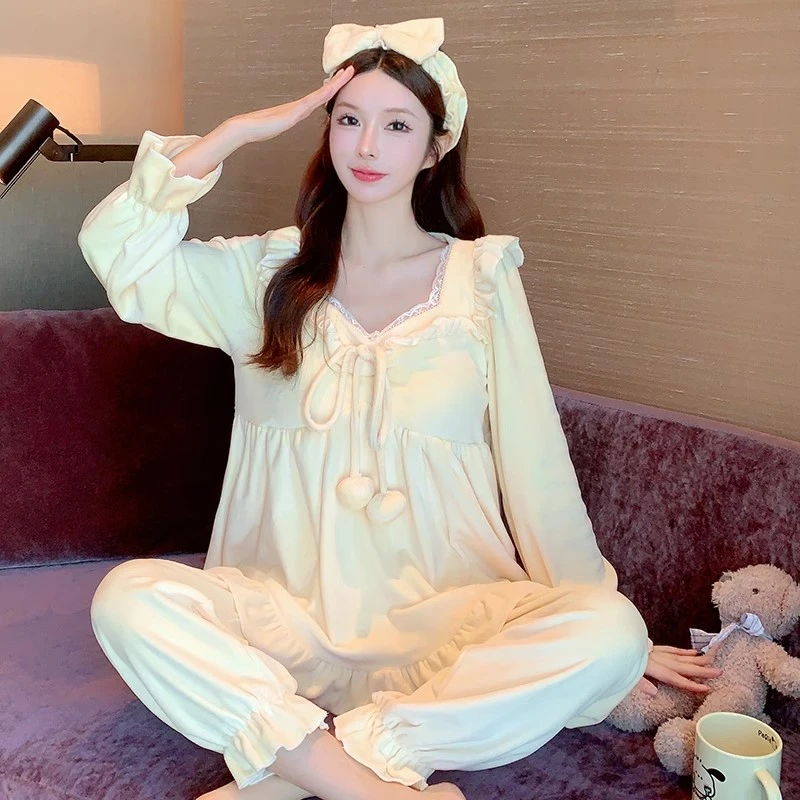 双面绒睡衣女可爱秋冬季保暖加绒2024新款海岛绒带胸垫家居服套装