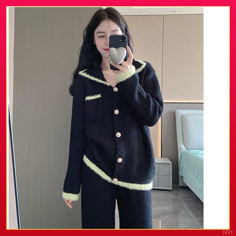 半边绒睡衣女秋冬款软绵绵加厚时尚气质可外穿珊瑚绒家居服冬季