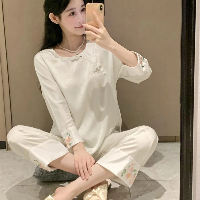 奢华睡衣套装中式风格休闲国风睡衣睡衣女款爆款2024新款春夏复古