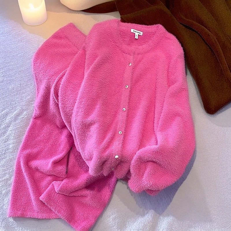 仿貂绒百搭睡衣女秋冬季针织绒加绒加厚套装软绵绵时尚气质家居服