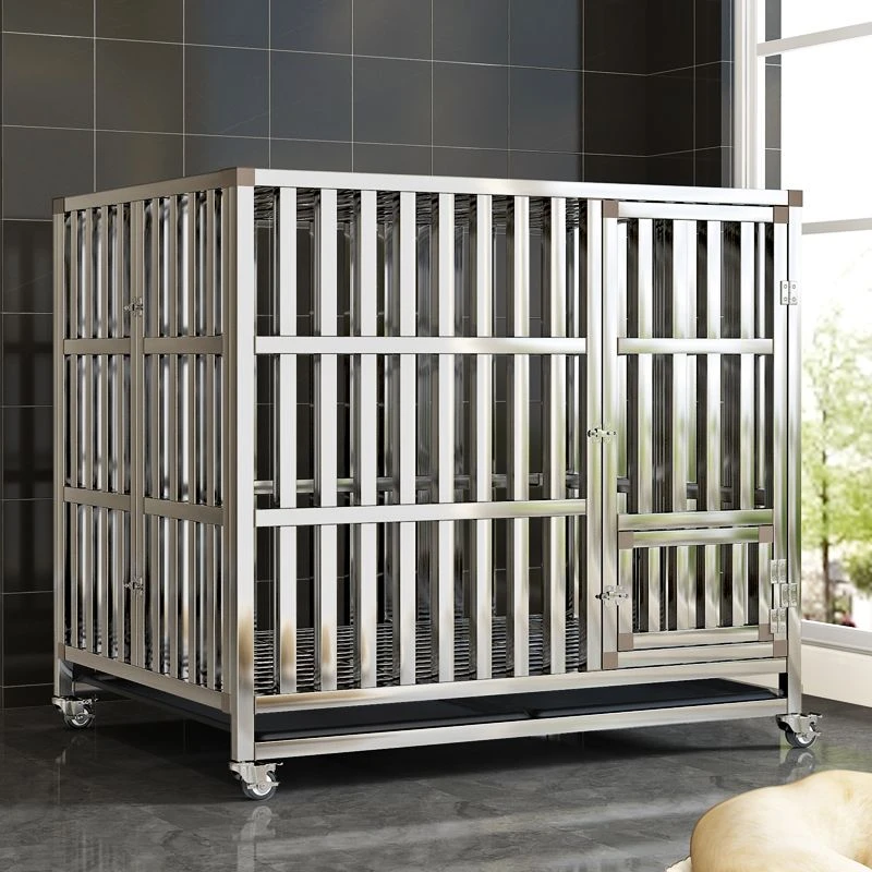 不锈钢狗笼子泰迪德牧金毛拉布拉多室内折叠宠物狗笼中型犬加厚款