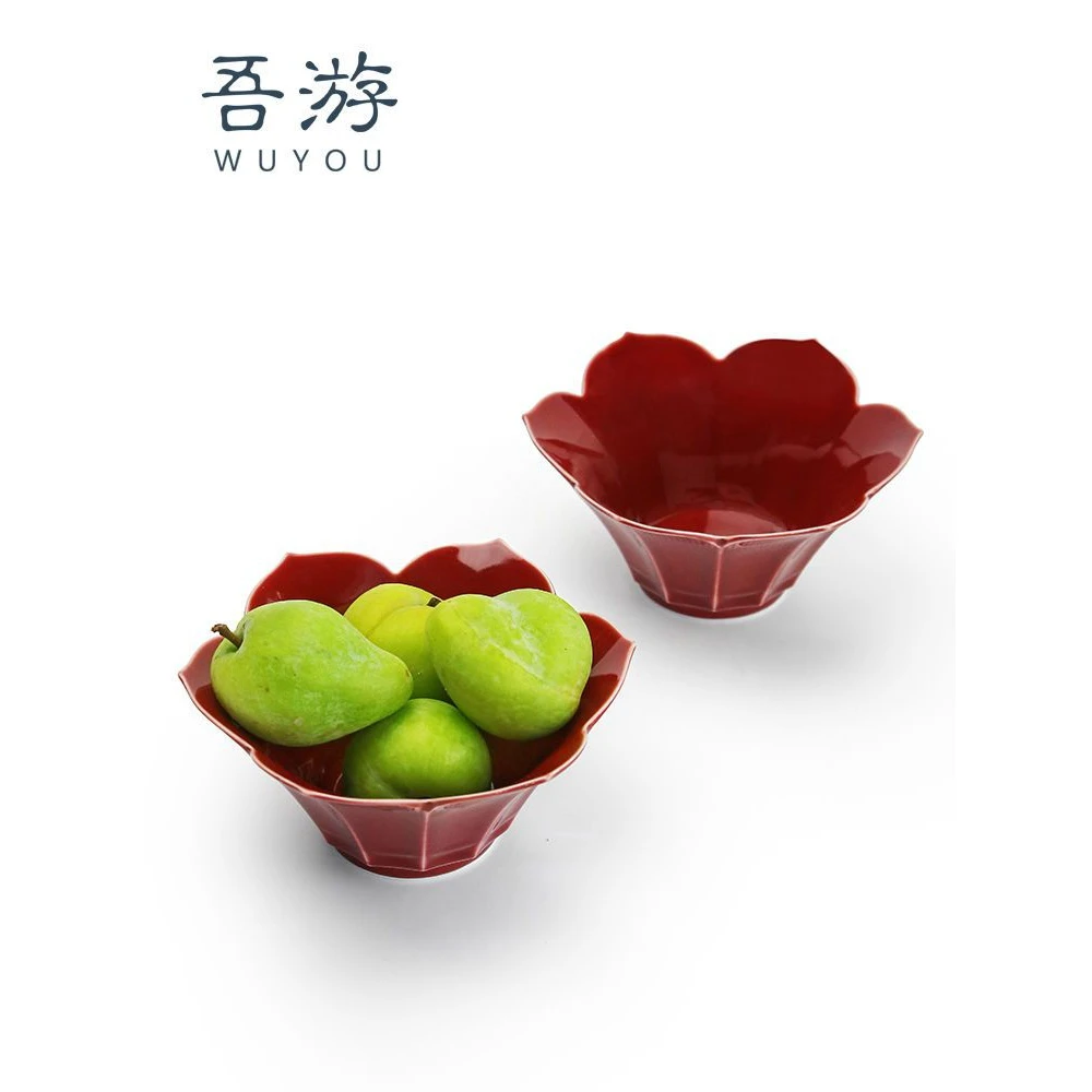 吾游结婚水果盘红色糕点盘中式碗创意陶瓷盘家用小清新零食点心盘