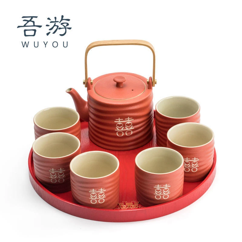 结婚礼物送礼订婚庆轻奢茶具套装陪嫁茶杯茶壶红色高档茶具伴手礼