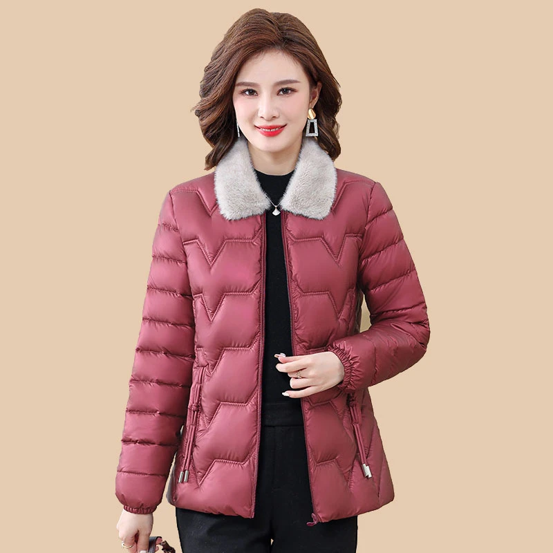 三防免洗女士短棉袄大码女棉衣毛领妈妈装中老年时尚加厚保暖秋季