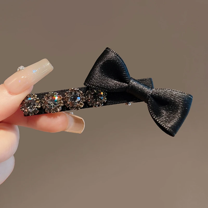 公主头精致高级感布艺蝴蝶结鸭嘴夹气质水钻侧边额前刘海边夹发夹