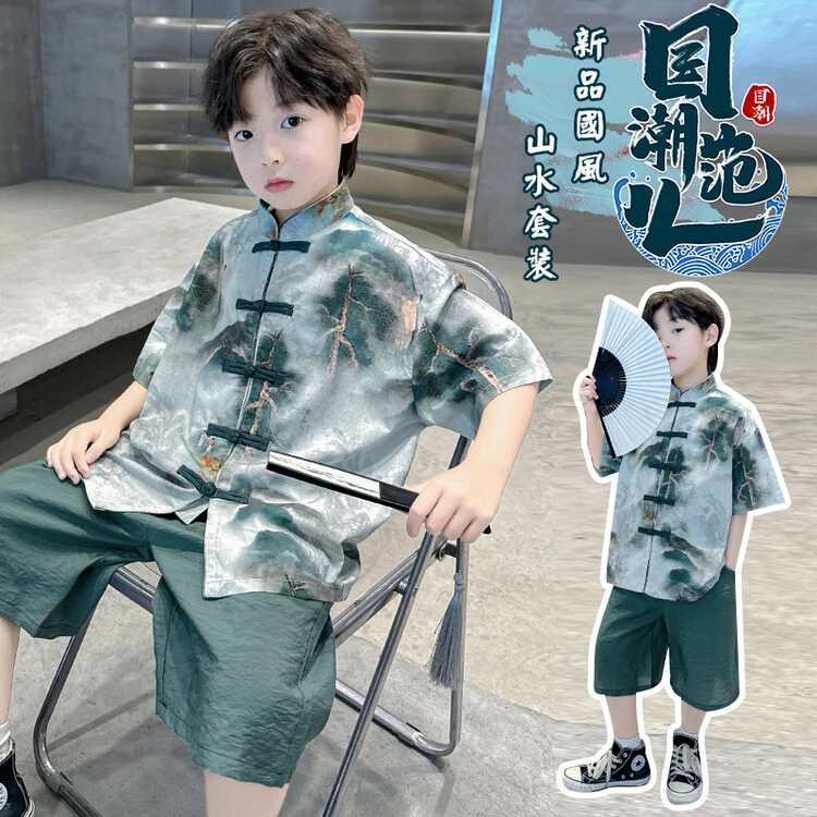 男童夏季套装儿童短袖薄款中国风男中大童潮两件套时尚百搭日常