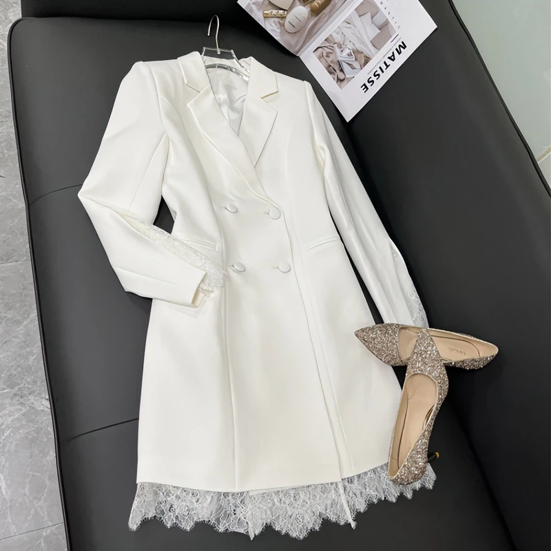 双排扣遮肚子连衣裙休闲中长西装裙韩版设计感修身外套裙开春洋气