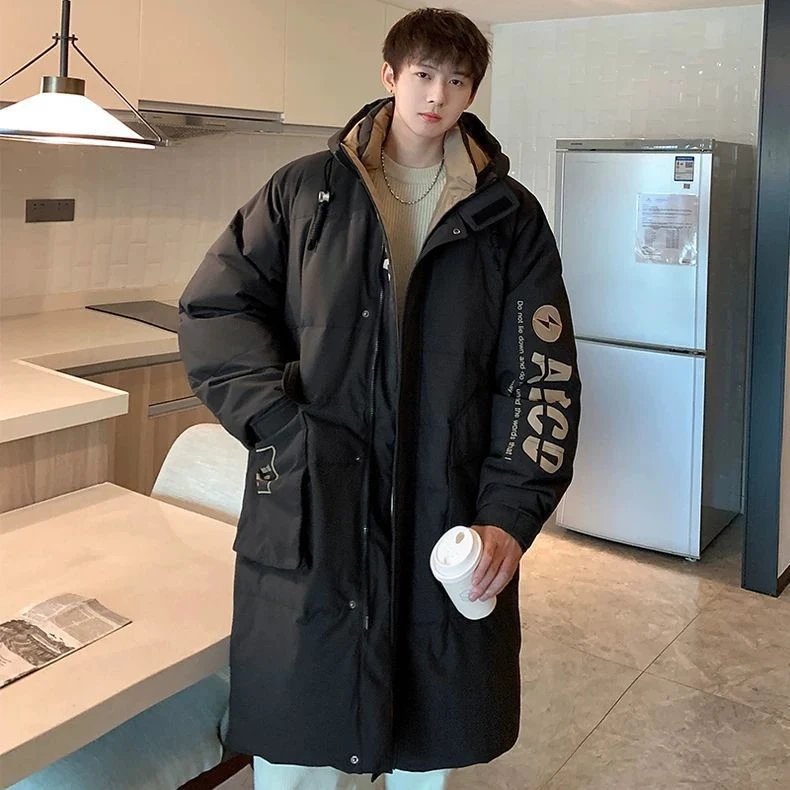 工装羽绒服男士中长款冬季新款加厚保暖帅气学生情侣防寒外套男潮