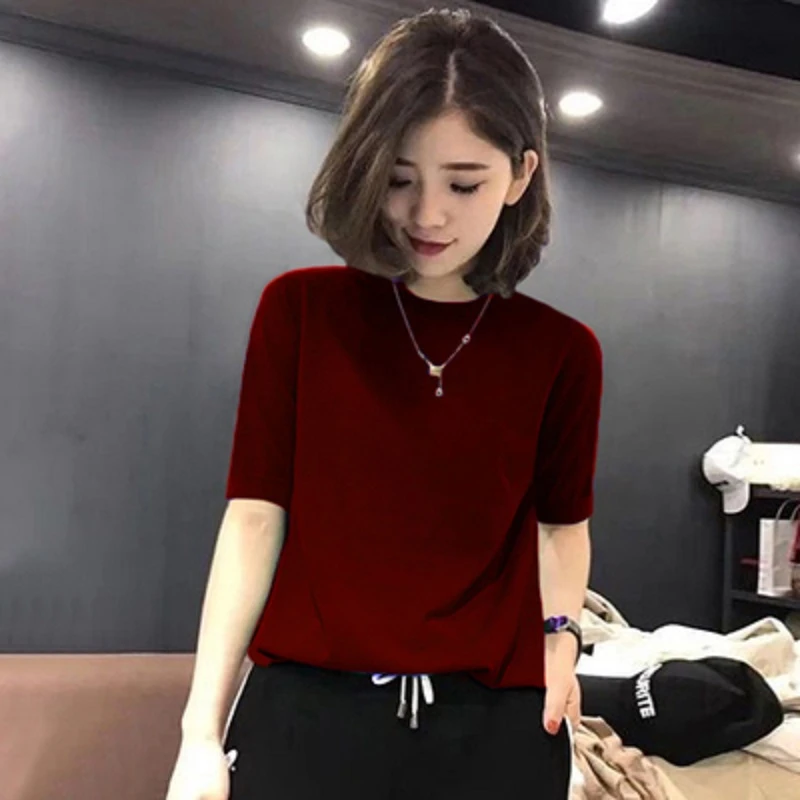 欧洲站毛衣针织衫春秋2025新款t恤女中袖显瘦打底衫五分袖上衣潮