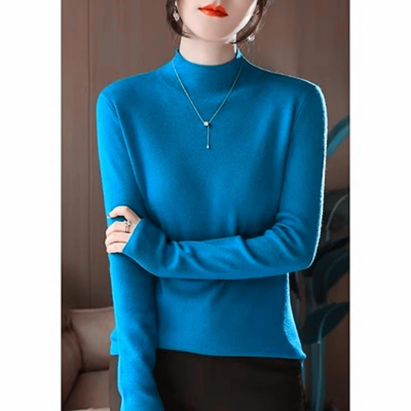 大码多色半高领打底衫女秋冬欧货毛衣修身气质长袖针织衫内搭上衣
