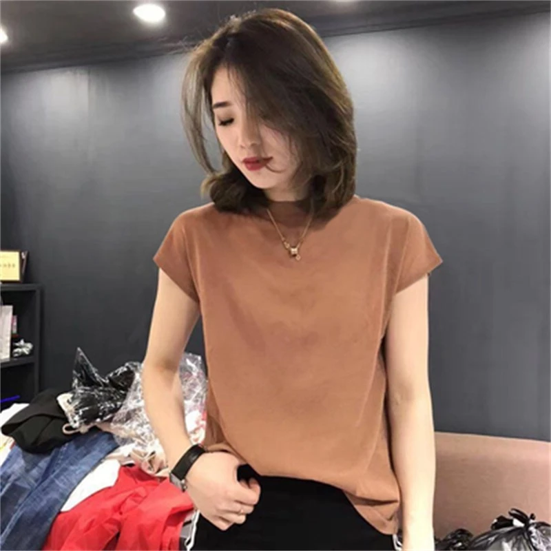 欧货女装短袖上衣潮2025夏季时尚冰丝针织薄款打底衫修身百搭T恤