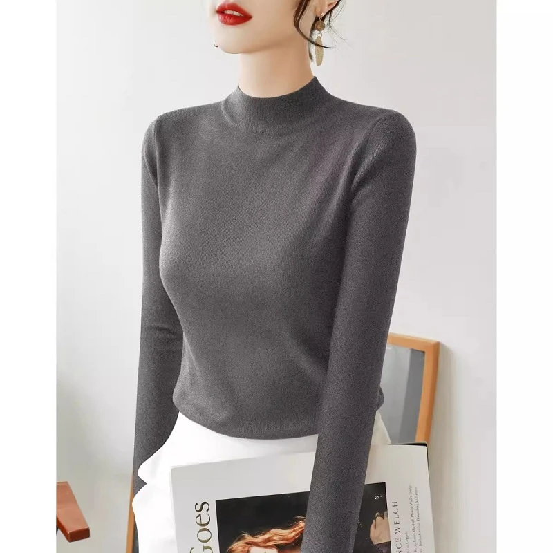 大码半高领打底衫女2025秋冬新款毛衣内搭长袖修身针织衫黑色上衣