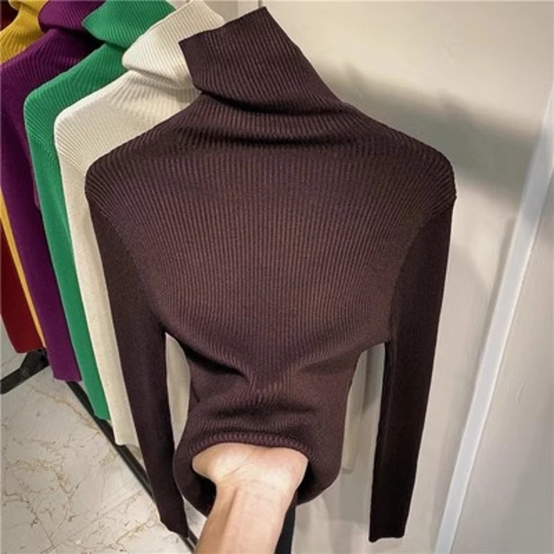 长袖堆堆领打底衫女秋冬新款内搭针织衫高领上衣修身套头软糯毛衣