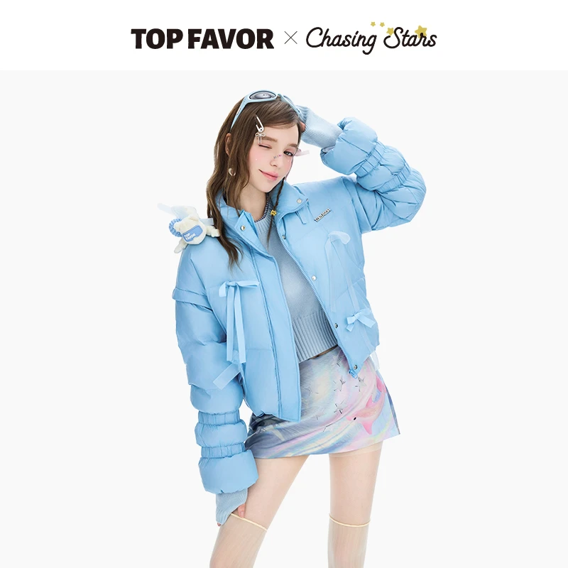 TOP FAVOR【冰晶物语】24冬季新款短款蝴蝶结保暖外套