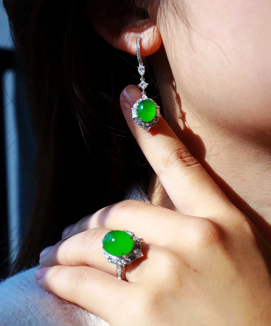 天然冰阳绿A货翡翠绿色镶嵌真金简约展示链接勿拍！！！