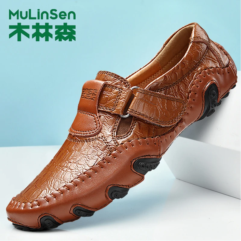 木林森男鞋真皮透气软底男士洞洞鞋防滑休闲男皮鞋镂空豆豆鞋男潮
