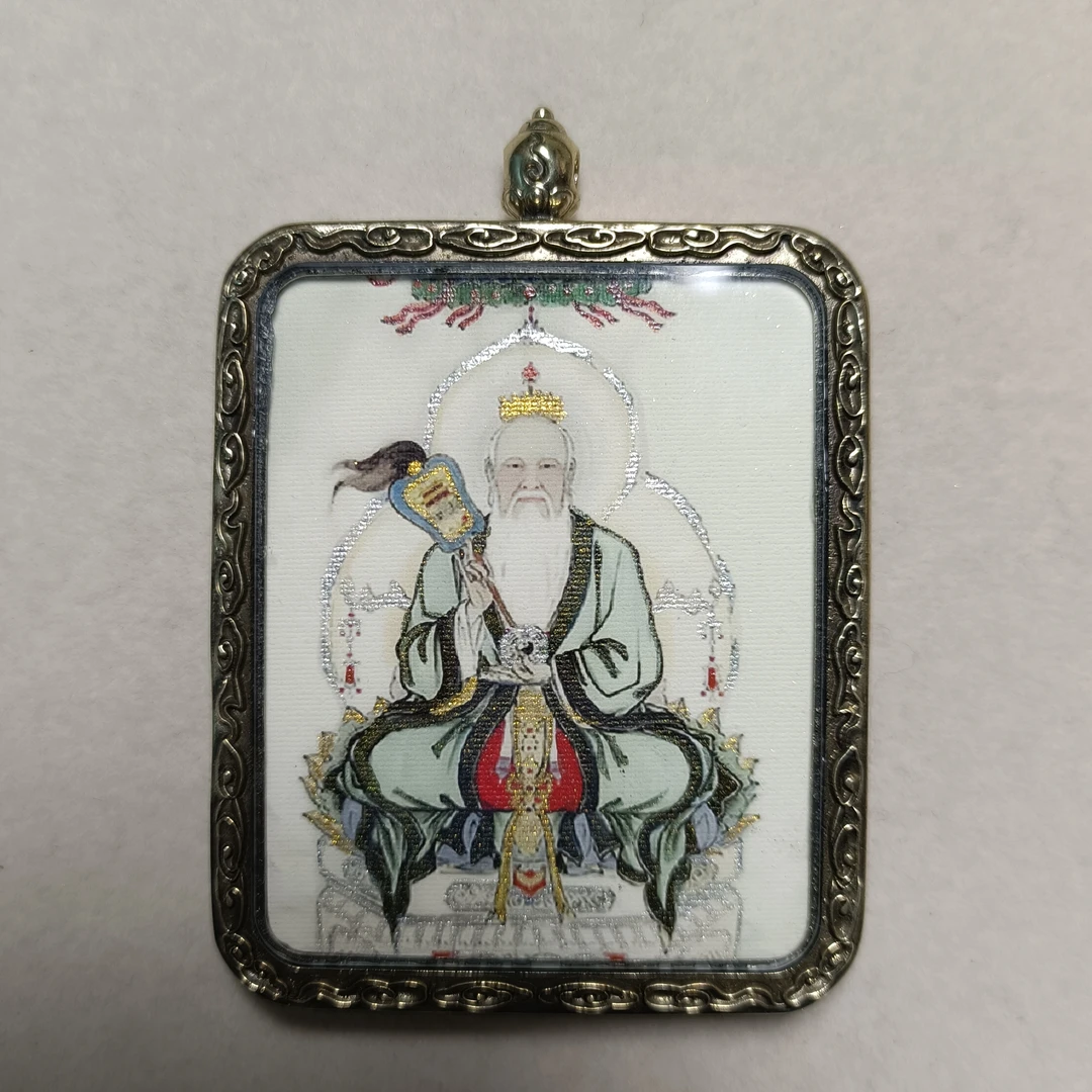 黄铜布艺吊坠 手绘描金太上老君唐卡单面款创意中古手工