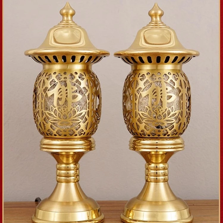 纯铜长明灯家用插电七彩led 灯铜色装饰摆件工艺品可变色复古精选