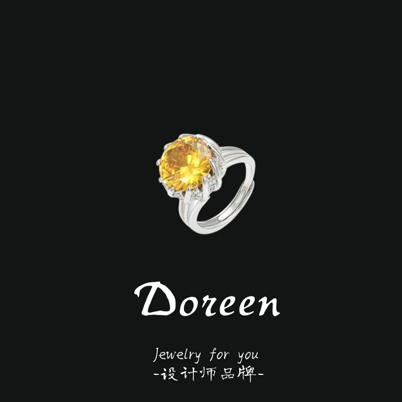 铜合金合成锆石戒指 步步生莲黄色戒指CS303