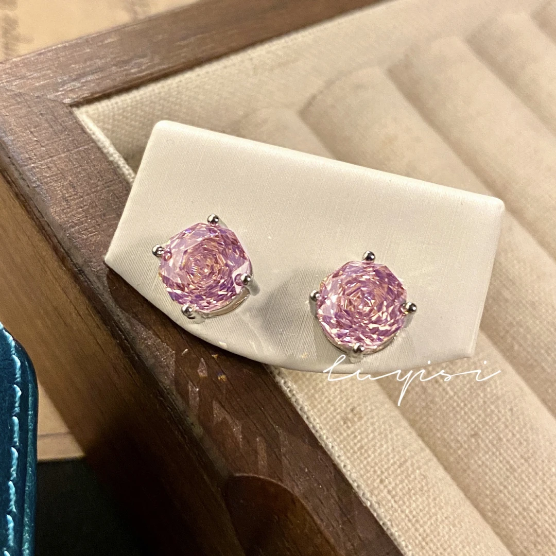 铜合金耳饰 爆闪粉色玫瑰切耳钉NW8724