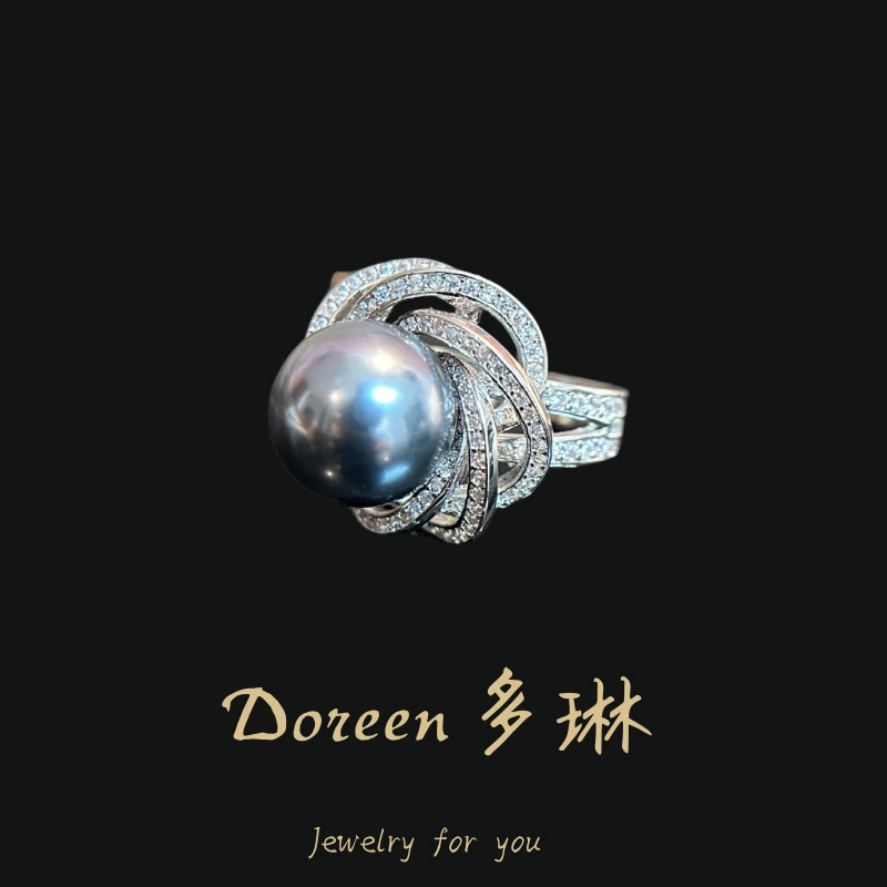 铜合金戒指 极光灰山茶花珠珠戒指MK058