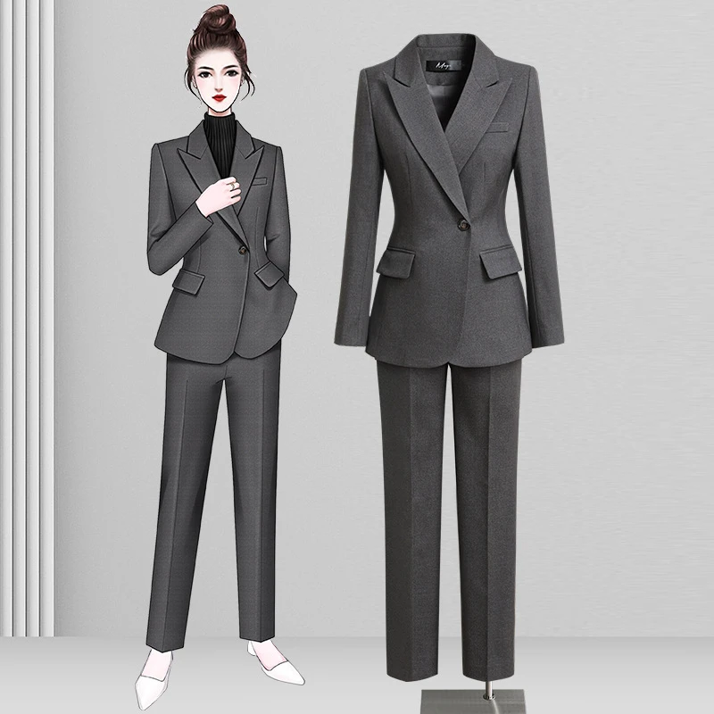 秋冬厚款高端职业西装套装直筒裤商务通勤面试干练正装经理工作服