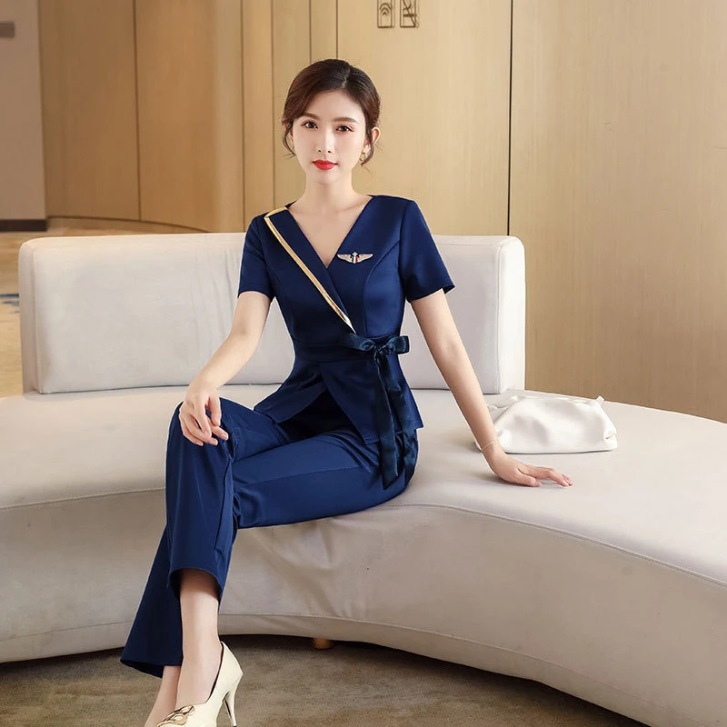 足浴工作服桑拿技师服女装性感显瘦夜场足疗职业套装长裤