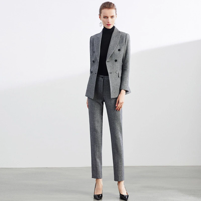 秋冬厚款羊毛呢人字纹西装套装女职业装高级感女总裁正装高端经理