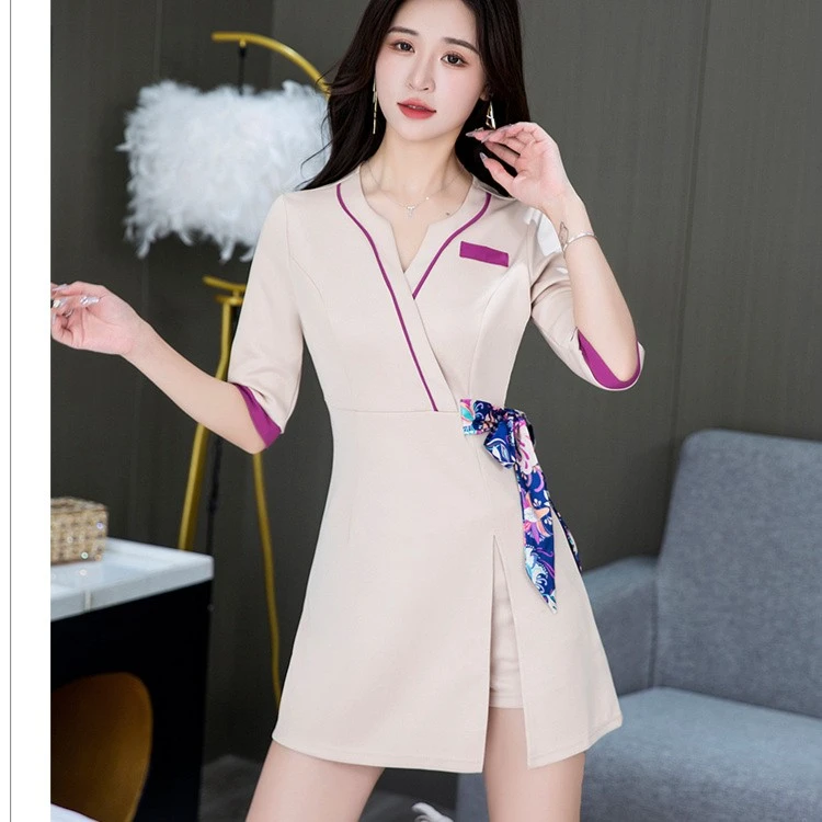 足浴足疗店技师服工作服连衣裙中袖性感显瘦时尚气质按摩桑拿工衣