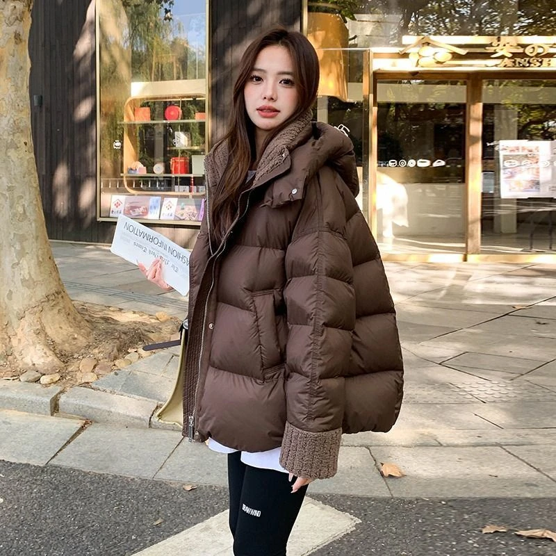 韩版面包服女羽绒棉服女装短款羊羔毛领连帽棉袄棉衣美拉德外套