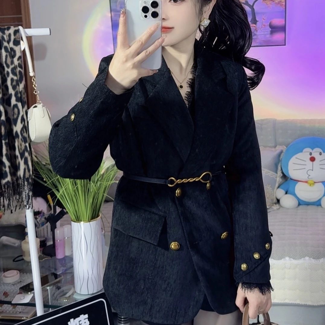 【运费险➕送腰带】小个子雪尼尔大衣气质黑色显瘦百搭洋气时尚