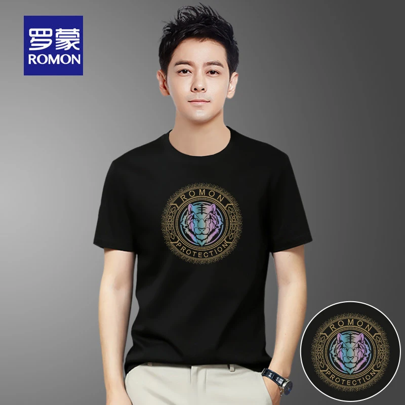 罗蒙夏季男士圆领短袖t恤莫代尔上衣服2025新款半袖体恤潮流男装
