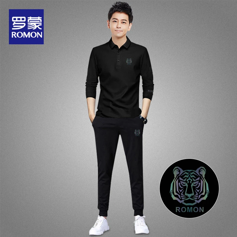 罗蒙男士休闲运动套装春秋季中老年人POLO衫长袖长裤爸爸衣服R490