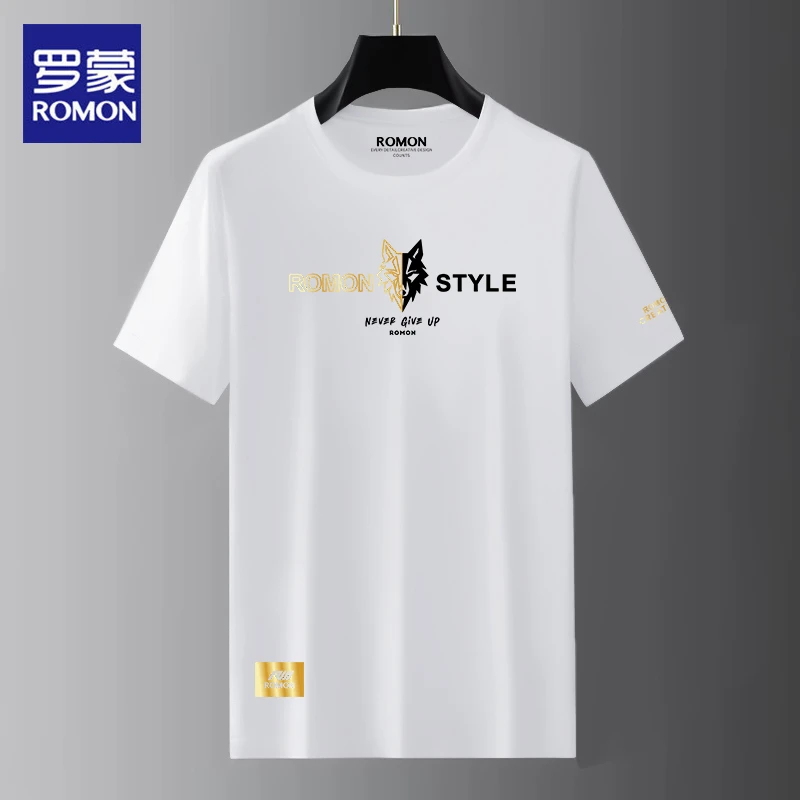 罗蒙冰丝莫代尔男士短袖t恤夏天2025新款潮流高级半袖体恤上衣服
