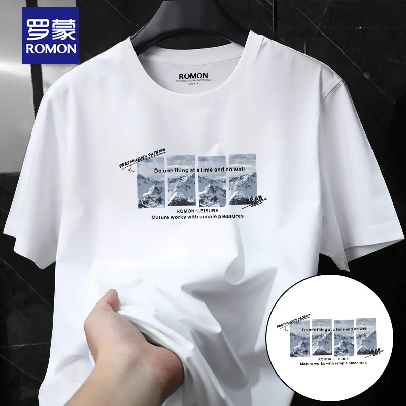 罗蒙冰丝短袖T恤男士夏季新款宽松半袖圆领体恤潮流莫代尔上R359