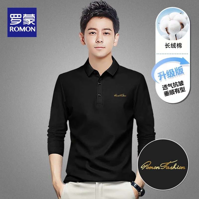 罗蒙品牌POLO衫翻领长袖T恤男士中老年爸爸装春秋季2025新款体恤