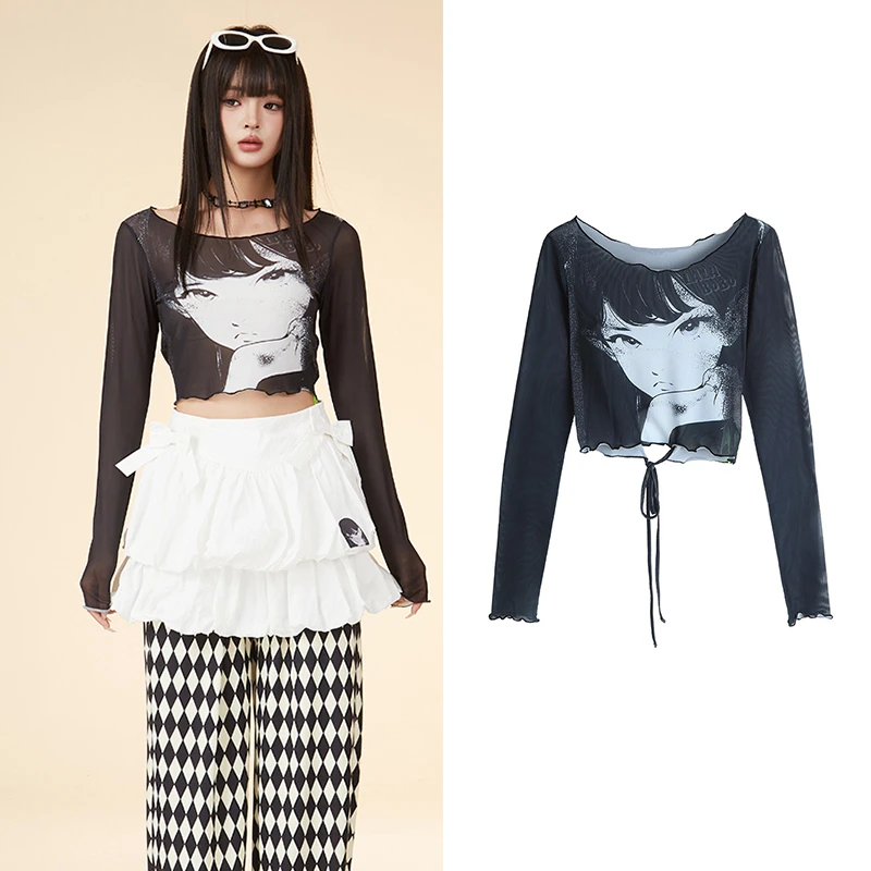 【甜辣时尚短款网纱】2025夏季新款可爱休闲百搭长袖设计感371