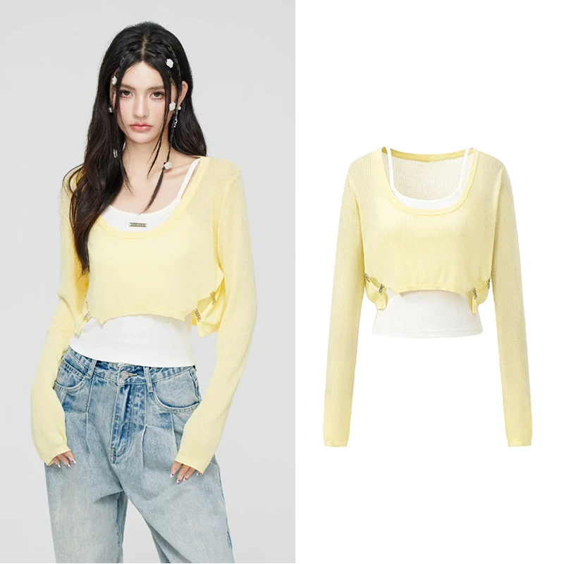 叠穿针织毛衣两件套女夏多巴胺小众女孩氧气甜美吊带背心上衣463